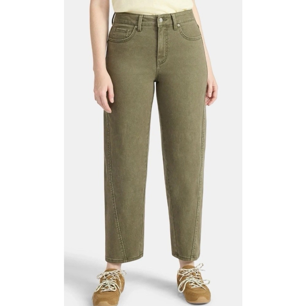 NWT Time and Tru Womens Olive Green High‎ Rise Barrel Jeans Size 2 TT4636008766G